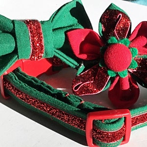Red & Green Christmas Flower Collar for Girl Dogs and Cats image 5