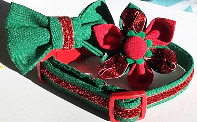 Red & Green Christmas Flower Collar for Girl Dogs and Cats image 5