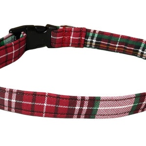 Red Christmas Plaid Dog or Cat Collar with Black Buckle or Slip On Martingale- Winter Collars- Custom Made
