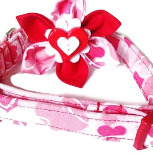 Red and Pink Valentine's Day Heart Collar With Flower in Buckled or Martingale Style for Dogs and Cats / Metal Buckle Upgrade/ Leash Upgrade image 1