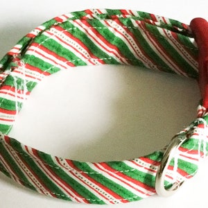 Christmas Candy Cane Dog or Cat Flower Collar with Red Standard Buckle Or Slip On Martingale, Red & Green Holiday Fabric Collar and Bow image 4