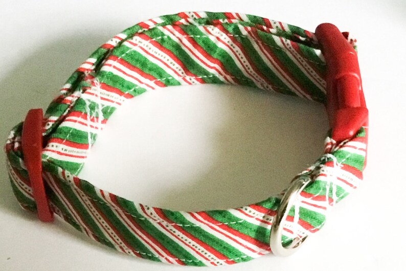 Christmas Candy Cane Dog or Cat Flower Collar with Red Standard Buckle Or Slip On Martingale, Red & Green Holiday Fabric Collar and Bow image 4