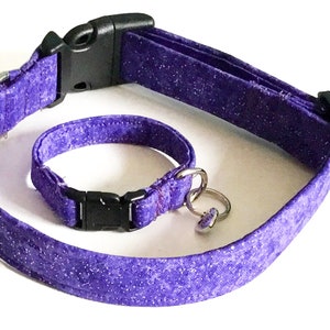 Sparking Purple Dog or Cat Collar with Matching Friendship Charm Bracelet and Black Standard Buckle or Metal Buckle Upgrade image 1