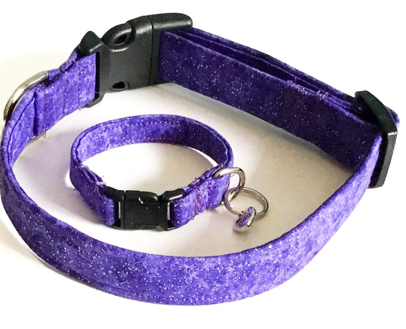 Sparking Purple Dog or Cat Collar with Matching Friendship Charm Bracelet and Black Standard Buckle or Metal Buckle Upgrade image 1