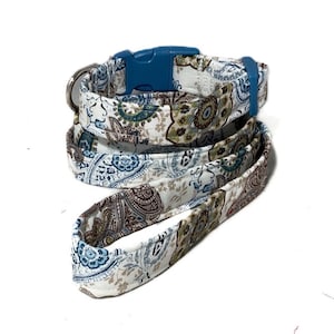 Blue & Brown Paisley Floral Buckled Collar for Girl Dog or Cat Martingale Option XXS-XXL Metal Buckle, Leash Upgrades image 10