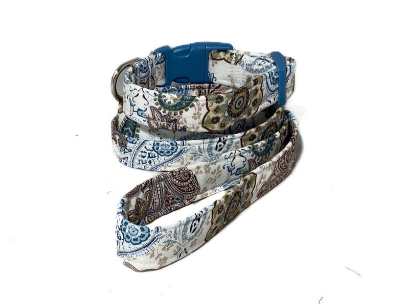 Blue & Brown Paisley Floral Buckled Collar for Girl Dog or Cat Martingale Option XXS-XXL Metal Buckle, Leash Upgrades image 10