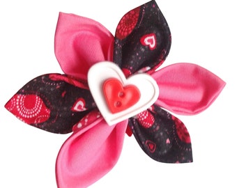 Red & Black Valentine's Day Heart Collar Flower for Dog or Cat