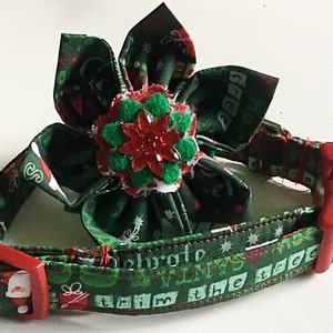 Red & Green Christmas Poinsetta Flower Collar for Girl Dogs and Cats image 2