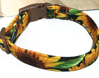 Sunflower Fall Dog or Cat Collar With Brown Buckle  / Metal Buckle Upgrade /Martingale Upgrade  / Matching Leash Upgrade /XXS-XXL