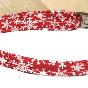 Red Christmas Snowflake Collar for Dogs and Cats / Buckled or Martingale / 5 Ft Leash Upgrade / Metal Buckled Upgrade