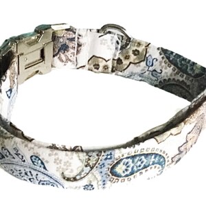 Blue & Brown Paisley Floral Buckled Collar for Girl Dog or Cat Martingale Option XXS-XXL Metal Buckle, Leash Upgrades image 3