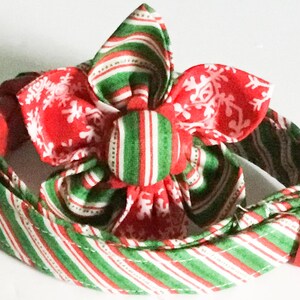 Christmas Candy Cane Dog or Cat Flower Collar with Red Standard Buckle Or Slip On Martingale, Red & Green Holiday Fabric Collar and Bow image 2