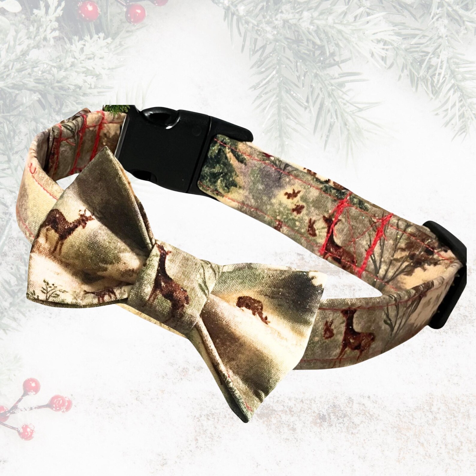 Winter Christmas Reindeer Collar & Bow Tie Set for Male Dogs and Cats