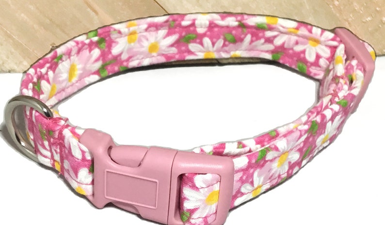 Pink White & Green Floral Daisy Collar With Matching Flower For Dogs And Cats /Summer flower Collar/ Buckled or Martingale / Leash Upgrade image 7