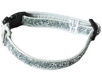 Silver Gray Glitter Diva Collar with Black Buckle / Martingale Option / Metal Buckle Upgrade / Leash Upgrade