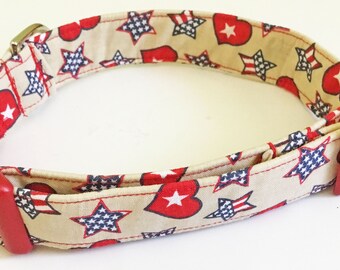 Patriotic Holiday Collar for Dog or Cat with Stars & Hearts