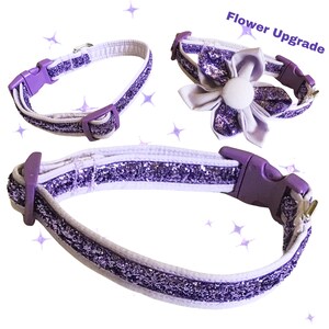 Purple  Glitter Collar for Girl Dogs and Cats- Diva Princess Collar -Leash, Flower, Key Fob Upgrades