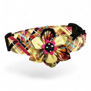 Yellow Plaid Flower Collar for Dogs and Cats (Buckled or Martingale, XXS-XXL)