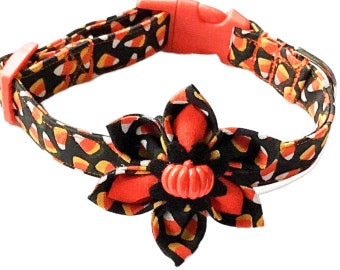 Halloween Candy Corn Collar with Matching Flower for Girl Dogs and Cats