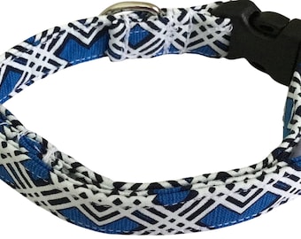 Blue and White Geometric Collar for Male Dogs and Cats with Black Buckle // XXS-XXL//Martingale Option // Metal Upgrade //Leash Upgrade