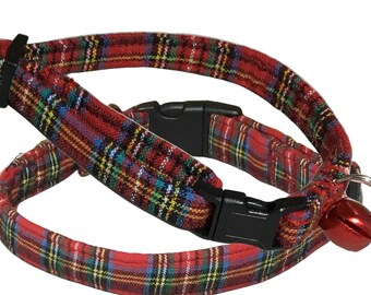 Red Tartan Christmas Plaid Dog or Cat Collar with Black Standard Buckle or Martingale, Holiday Pet Collars,
