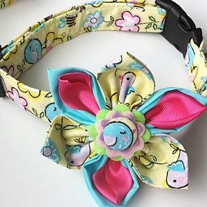Yellow Spring Bird Collar and Matching Flower for Dogs and Cats