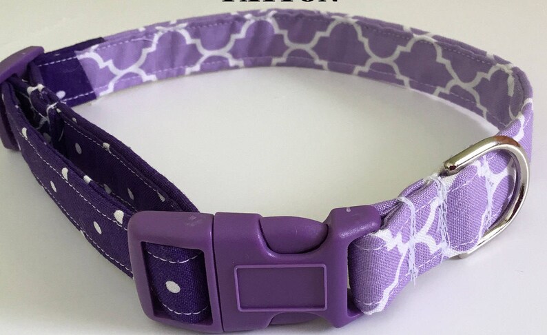 Purple & White Geometric Dog or Cat Collar with Purple Buckle //Metal Buckle Upgrade//Buckled Collar//Slip On Martingale //Leash Upgrade image 2