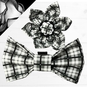 Black & Gray Plaid Bow Tie for Male Dog or Cat Collar - Attachable XXS- XL  Bow tie -Available Upgrades