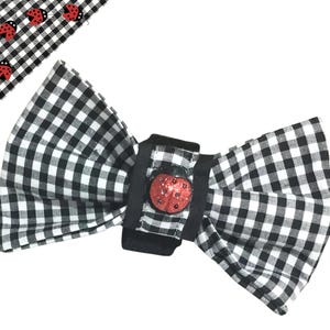 Black & White Pet Bow Tie for Male Dog or Cat - Attachable Fabric Gingham Collar Accessory - Available Custom Upgrades