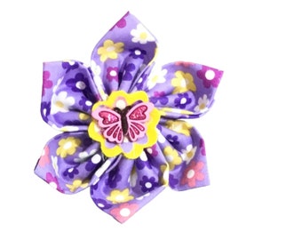 Purple Floral Flower For Dog or Cat Collar - Attachable Pet Accessory - Available Ugprades