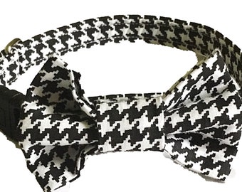 Black & White Houndstooth Bow Tie Collar for Male Dogs and Cats