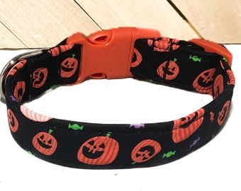 Halloween Pumpkin Dog or Cat Collar with Orange Buckle or Martingale Option- Seasonal Jack O Lantern Collars- Leash Upgrade - Custom Made
