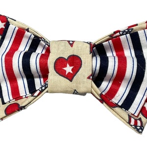 Patriotic Flower or Bow Tie for Dog and Cat Collar Red White Blue Stars & Stripes Bow Attachable Pet Accessory image 2