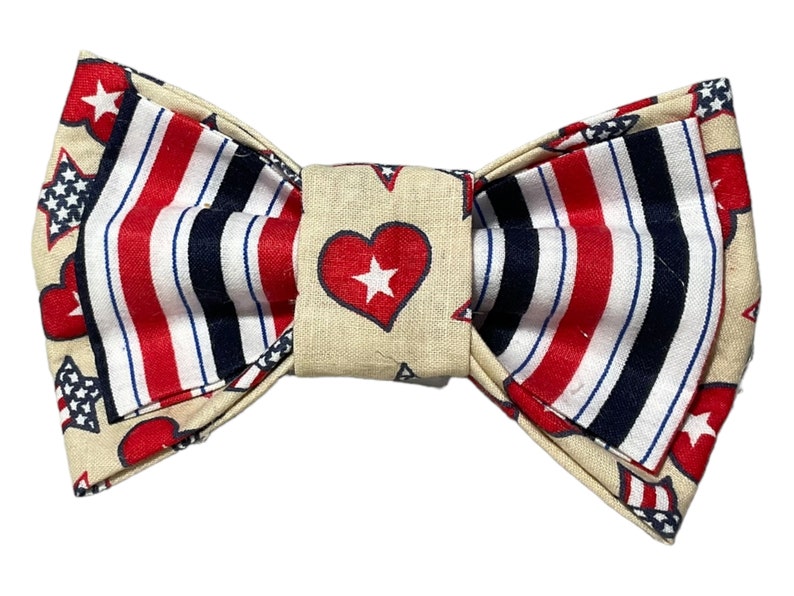 Patriotic Flower or Bow Tie for Dog and Cat Collar Red White Blue Stars & Stripes Bow Attachable Pet Accessory image 2