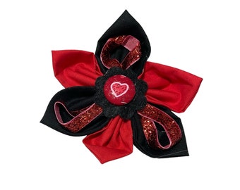 Red and Black Valentine's Day Flower for Girl Dog or Cat Collar