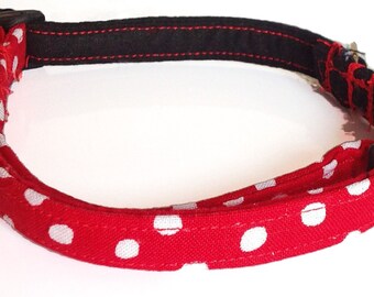 Red & Black Polka Dot Adjustable Dog and Cat Collar /Buckled or Martingale / Black Buckle /XXS-XXL /Metal Buckle Upgrade /Leash Upgrade