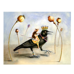 Carte d'amitié corbeau et souris, carte de correspondance oiseau