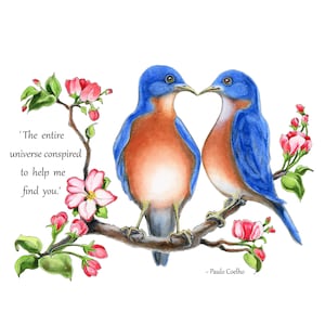 Carte de voeux oiseaux bleus avec citation d'amour inspirante