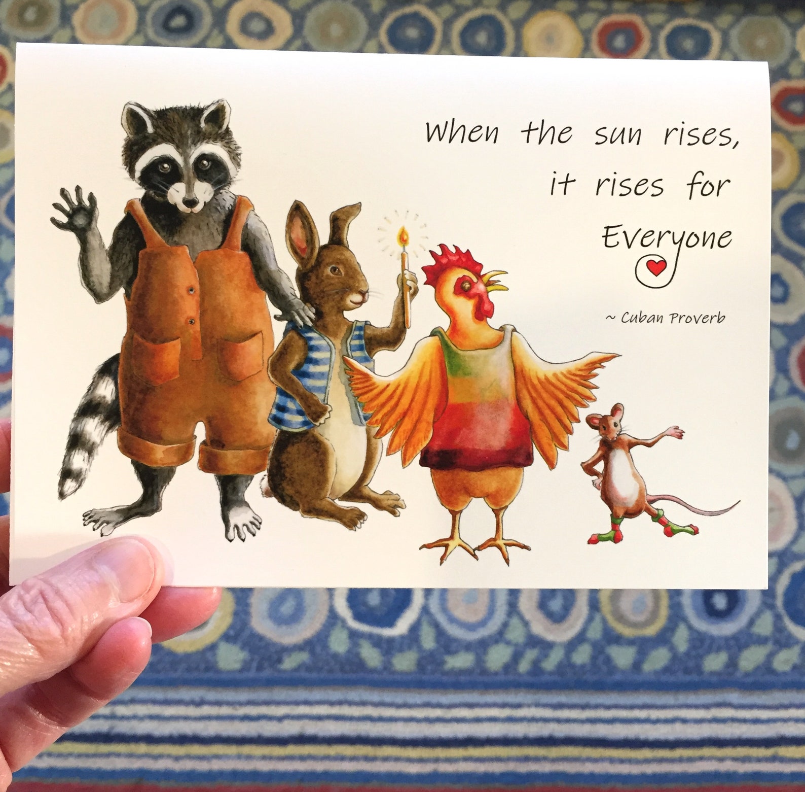 Inspirational Quote Card, Racoon Rabbit Chicken Mouse Friendship ...