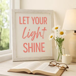Arte mural &quot;Deja que tu luz brille&quot; / Imprimible cristiano / Decoración con versículos bíblicos / Cita inspiradora de las Escrituras / Descarga digital