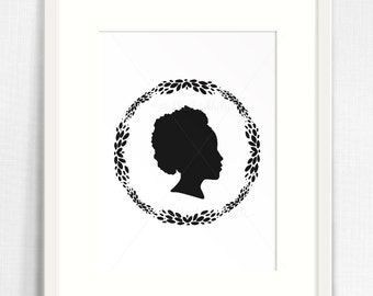 Custom Silhouette (from your photo) - Single Profile Portrait with wreath - Digital File - print yourself -
