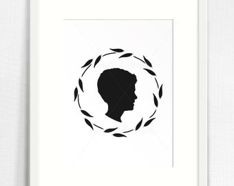 Custom Silhouette (from your photo) - Single Profile Portrait with wreath - Digital File - print yourself -