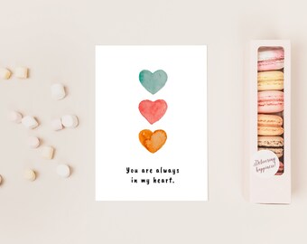 Valentine's love greeting card hearts 5x7, Printable for Him Her, "You are always in my heart", Instant Download Editable Custom Personalize