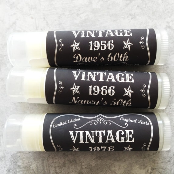 30th, 40th, 50th, 60th, 70th Birthday Lip Balm Party Favors - Birthday Party Supplies - Set of 5 - FREE Customization - Vintage Birthday Il_570xn