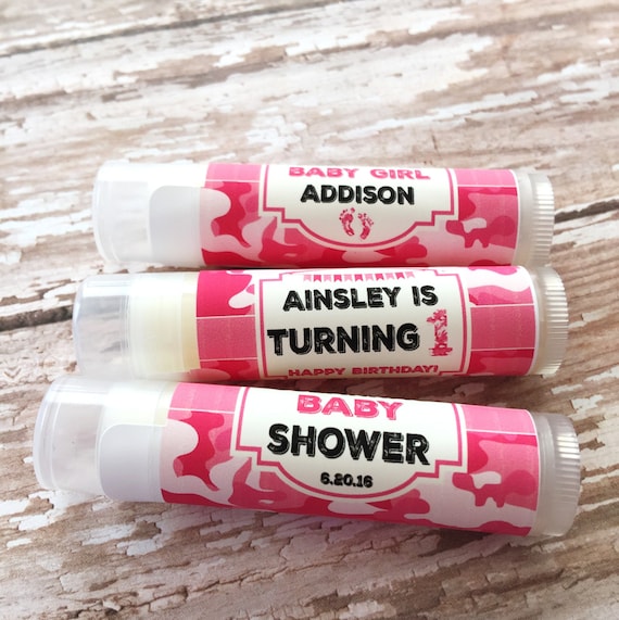 PINK Camo Baby Shower Lip Balm/Set of 5/Pink Camo Invitation/ Camo Birthday/It's a Girl Camo/Camo Baby Shower/Camo Personalize Il_570xn