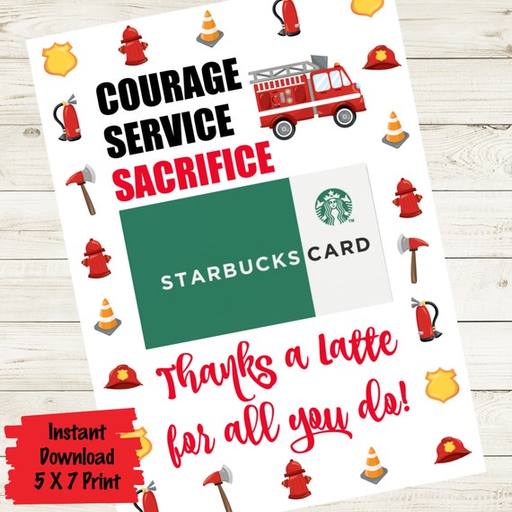 wallpapers First Responder Thank You Cards first responder thanks a latte gift instant download etsy