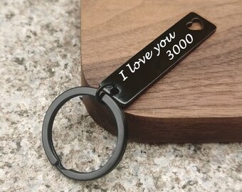 Custom Engraved Keychain, I love you 3000 keychain, Black Stainless Steel Key Chain, Personalized Engraved Bar Keychain, Engraved Keyring
