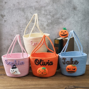 Personalized Handmade Halloween Candy Basket, Trick or Treat Basket, Halloween Candy Bag For kids, Custom Halloween Basket, Pumpkin Basket