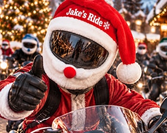 Personalized Santa Helmet Cover for Motorcycle Riders, Christmas Biker Accessory