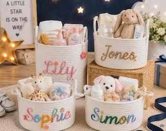 Personlig presentkorg för babyshower, anpassad presentkorg för babyns namn, förvaringslåda för nyfödda, present till flicka och pojke, barnrumsdekor
